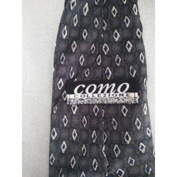 COMO COLLECTION Dark Gray with Tan Diamond Print Necktie Woven Tie - Picture 3 of 5